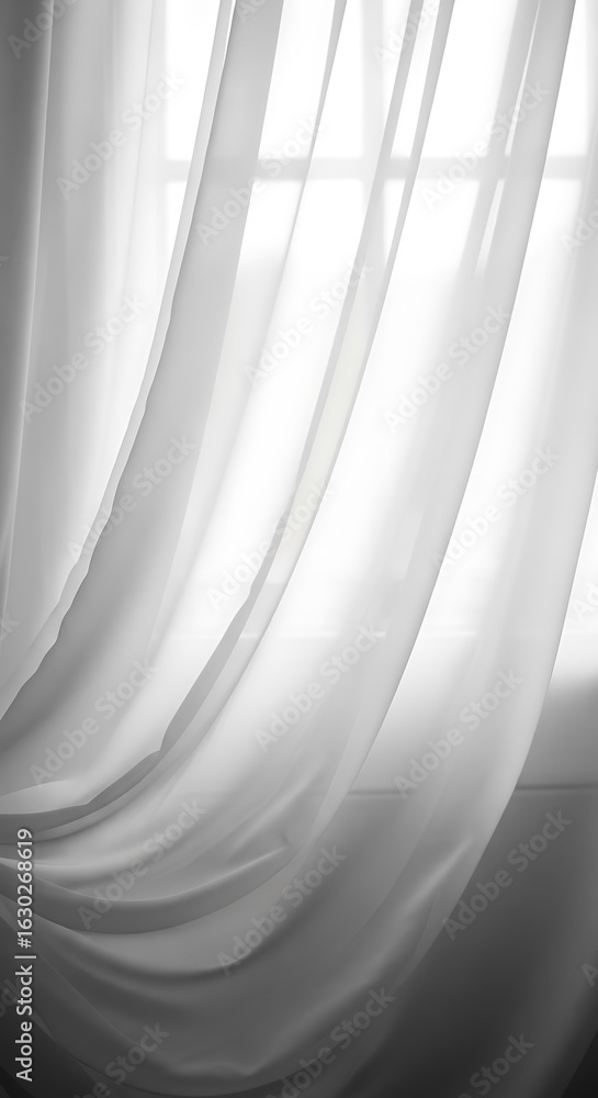 Poster Ethereal translucent fabric gracefully draping near the window creating soft light