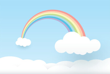 paper art style, rainbow in the sky, Vector illustration.