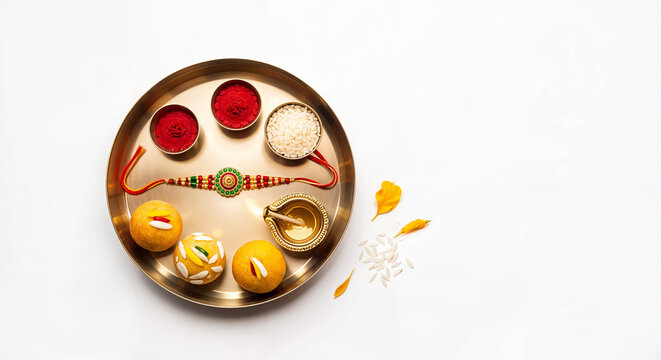 Top View Raksha Bandhan Rakhi Layout With Modern Pastel Aesthetic