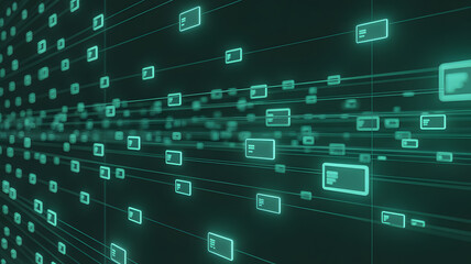 Digital Data Stream: This image captures a modern digital data flow, an intricate network of interconnected data packets traveling at the speed of information in futuristic view.