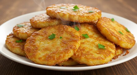 Enjoy Golden And Crispy Breakfast Hash Browns Served Hot&mdash;A Classic Morning Side Dish Perfect For Breakfast Plates, Brunch Menus, Diners, Cafes, Or Satisfying Comfort Food Cravings