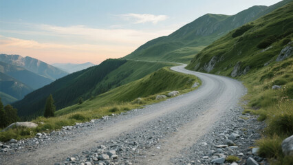 Fototapeta premium Winding Gravel Road Through Lush Mountain Landscape