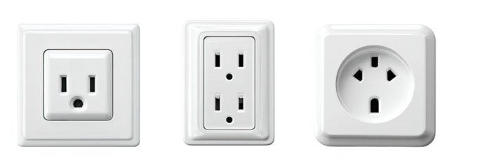 Three different types of white electrical outlets