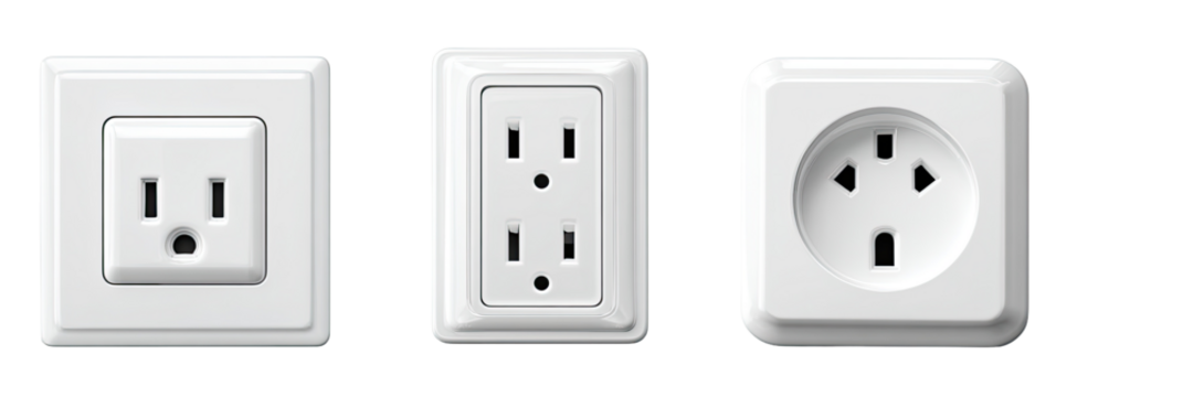 Three different types of white electrical outlets