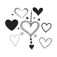 Collection of hand-drawn hearts for romantic themes and creative projects.