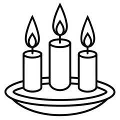 Obraz premium Vector art of three burning candles on a plate, isolated on white background