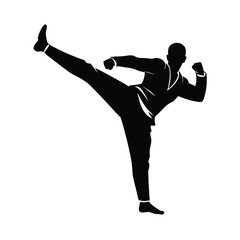 silhouette vector  Martial Artist High Kick, one leg fully extended