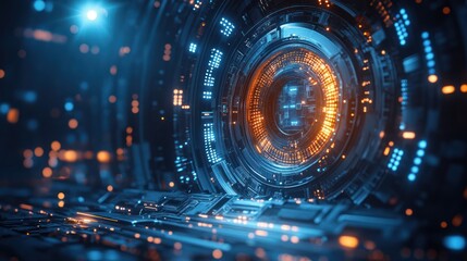 Futuristic, glowing, technological tunnel