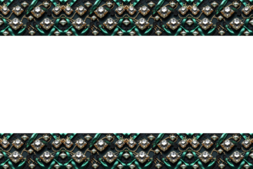 An ornate and luxurious border with a repeating teal gemstone and gold metallic pattern, creating an elegant frame with blank copy space.