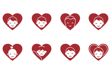 Diverse faces within red heart shapes representing love and community