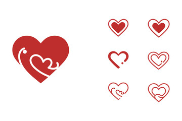 Collection of red hearts with different styles and designs