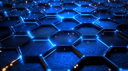Fototapeta premium A dark background with an abstract grid of glowing hexagon