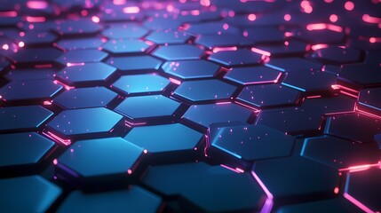 Obraz premium A dark background with an abstract grid of glowing hexagon