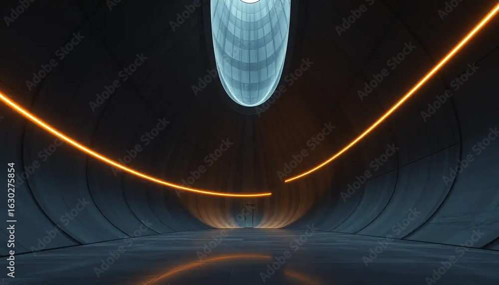Poster futuristic tunnel with glowing light, abstract modern architecture background