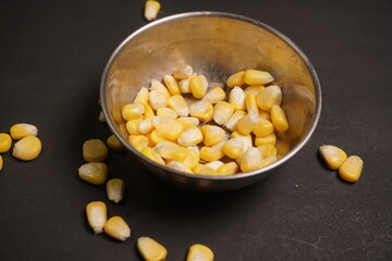 Sweet Corn : Corn kernels are small maize fruits containing a hard shell, dense starch-filled endosperm, and embryo germ essential for growth