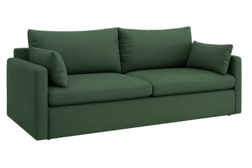 Fototapeta premium Modern green sofa with pillows isolated on transparent background