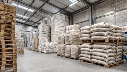 Warehouse interior, stacked goods