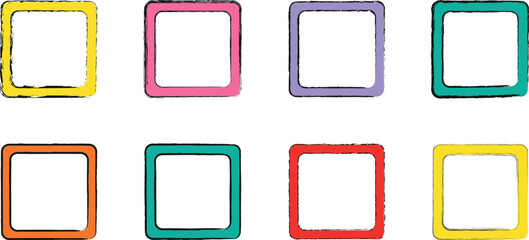 Creative Set of Grunge-Style Vector Line Squares and Rectangles with Bold Brush Textures and Vivid Colors

