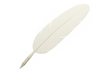 White feather pen isolated on transparent background, symbolizing writing, creativity, and inspiration