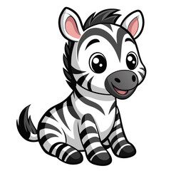 Cute cartoon baby zebra sitting and smiling