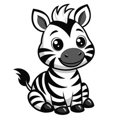 Cute cartoon baby zebra sitting and smiling