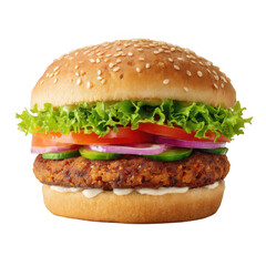Vegan burger isolated on white and transparent background.
