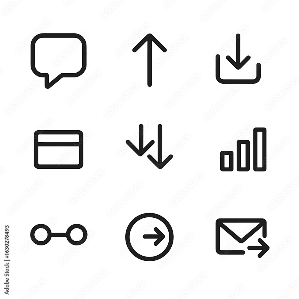 Poster ping icon set. outline icon set of ping communication: message bubble, send icon, receive icon, netw