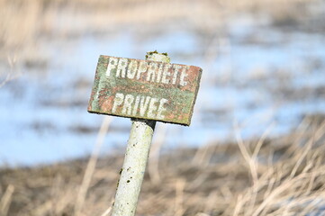 Panneau propriété privée terrain campagne