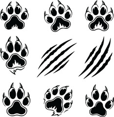 A graphic set of fierce predator paw prints and aggressive claw slash marks.