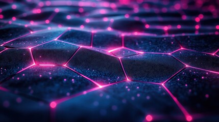 Abstract, hexagonal grid structure with glowing pink lines