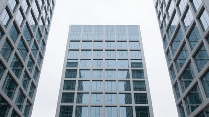 Obraz premium Modern glass skyscrapers with reflective windows under a clear sky