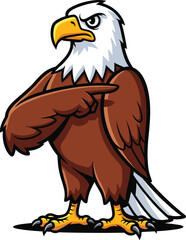 Confident Cartoon Bald Eagle Mascot with Crossed Wings — Strong Patriotic Symbol Standing Proudly, Perfect for Sports, Military, or Freedom Themes