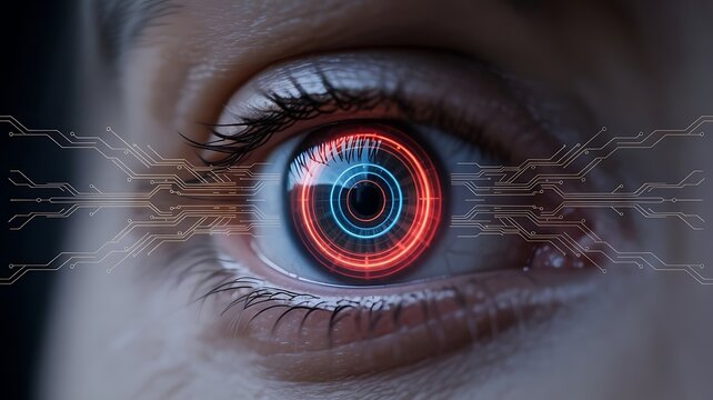 Close up of a human eye with digital enhancements - Powered by Adobe