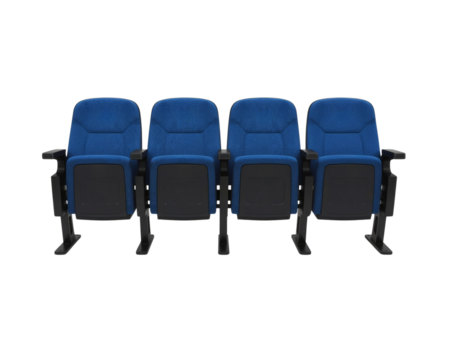 Blue auditorium seating row theater cinema chairs furniture seats conference room seating public seating design on transparent background