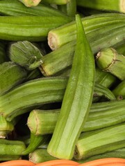 fresh okra beans vegetables on the market