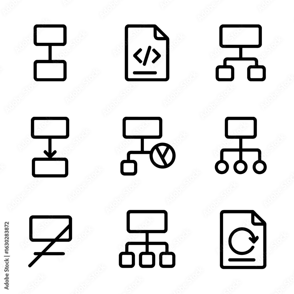 Poster programming inheritance icons. outline icon set of inheritance in programming: class inheritance, ob