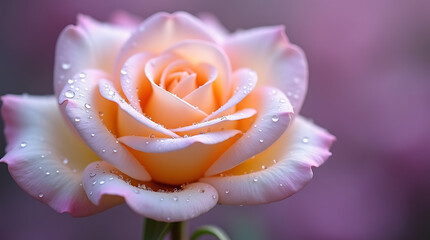 Obraz premium Delicate Peach and Pink Rose with Water Droplets flower bloom