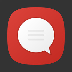 Red chat app icon. Red message app icon. Red speech bubble icon