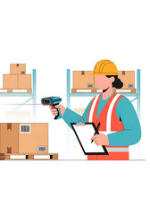 Warehouse Worker Scanning Barcodes for Inventory Management System