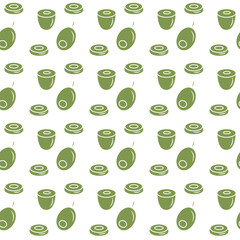 Green olives whole and cut. Seamless pattern. Vector illustration.