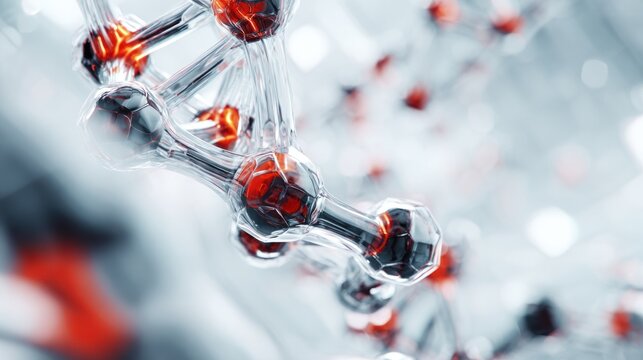 Abstract depiction of a dna double helix with red and white elements.