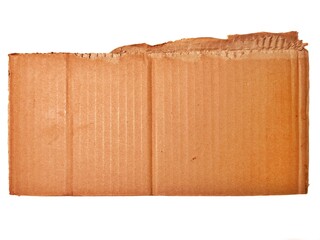 Ripped piece of brown cardboard paper note. Torn cardboard texture on white background. Piece of...