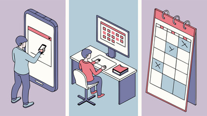 Digital Scheduling and Time Management Illustration.