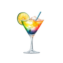 Colorful rainbow cocktail with citrus garnish
