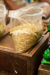 Some spice in a sack, and a background blur