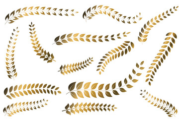 Golden laurel, elegant leaf collection, decorative botanical, award wreath, luxury branch, stylish icon set