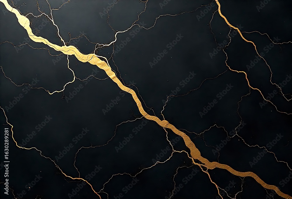 Poster generative ai golden veined patterns traversing across a sleek black surface creating an elegant