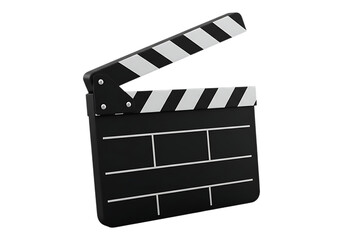 Fototapeta premium Classic black and white movie clapperboard slightly open on transparent background