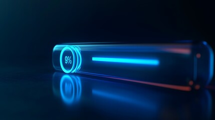 Neon Loading Bar with Progress Indicator on Dark Background