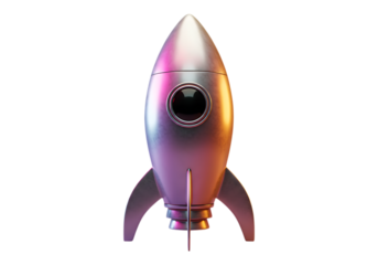 Futuristic silver rocket ship design with retro flair on transparent background